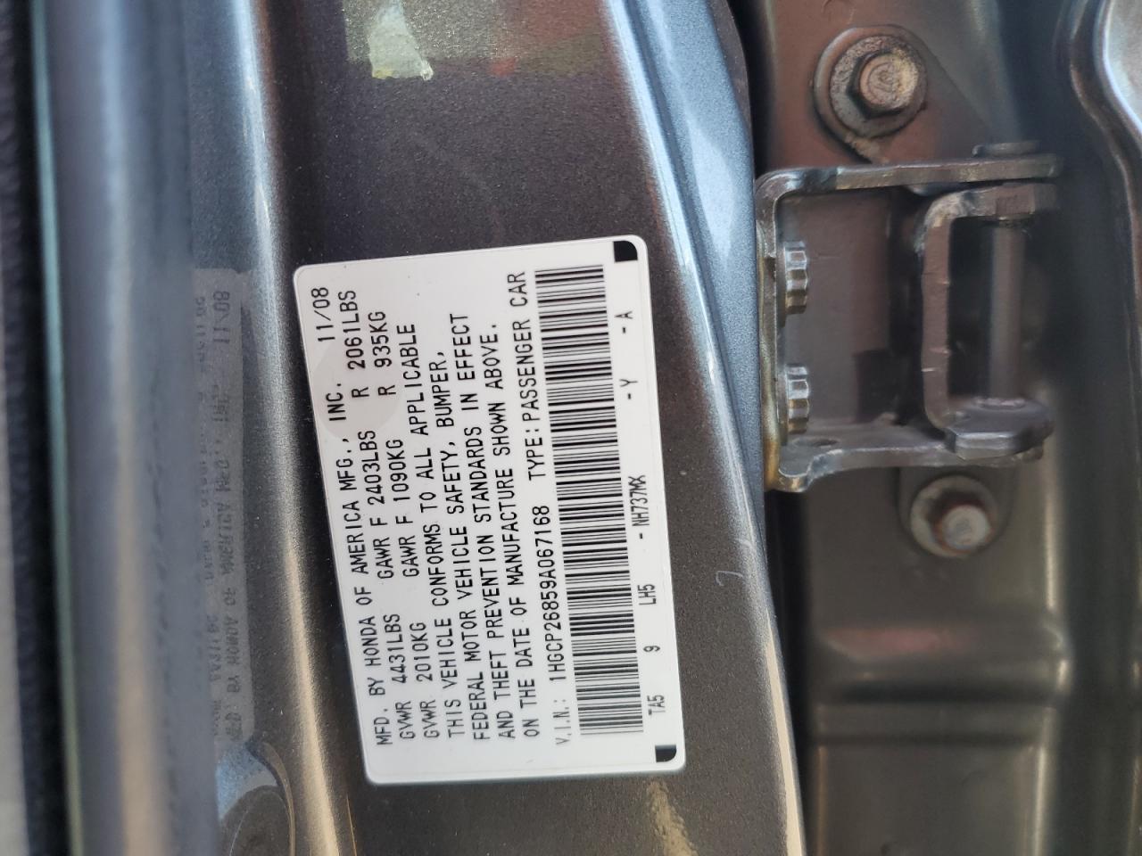 1HGCP26859A067168 2009 Honda Accord Exl