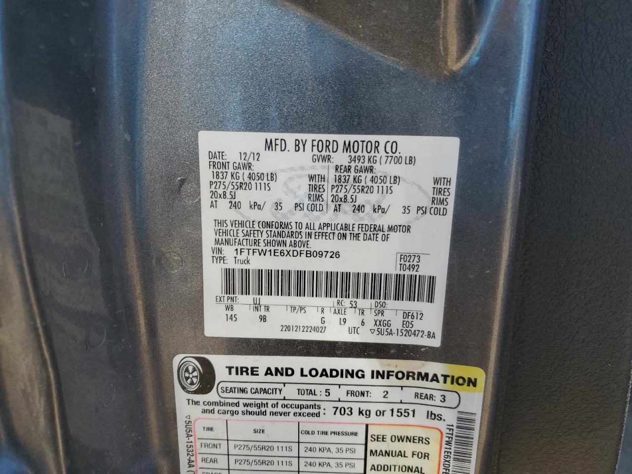 1FTFW1E6XDFB09726 2013 Ford F150 Supercrew