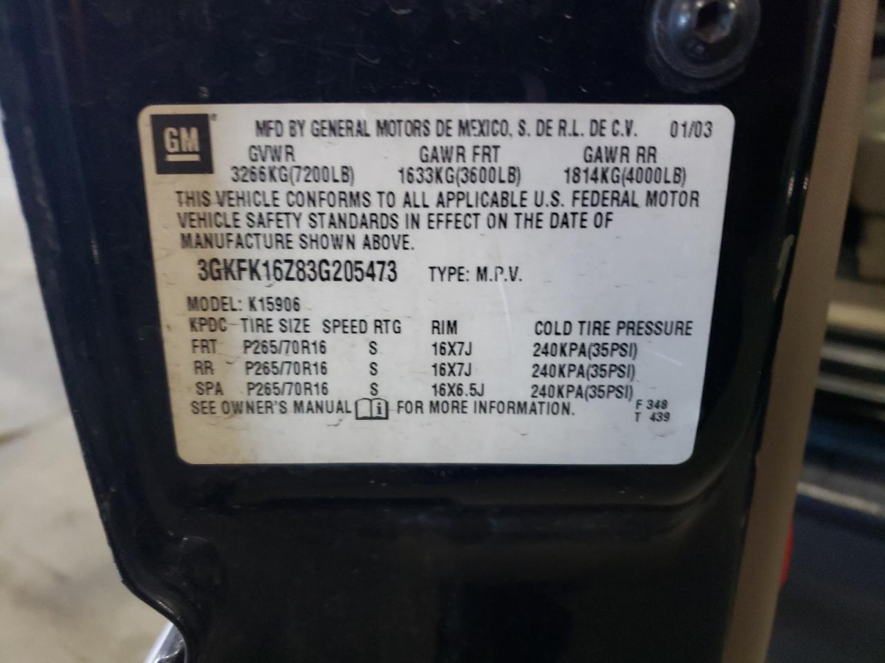 3GKFK16Z83G205473 2003 GMC Yukon Xl K1500