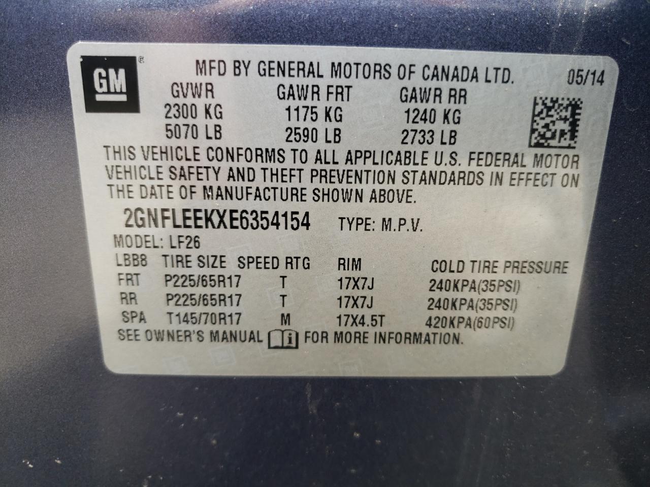 2GNFLEEKXE6354154 2014 Chevrolet Equinox Ls