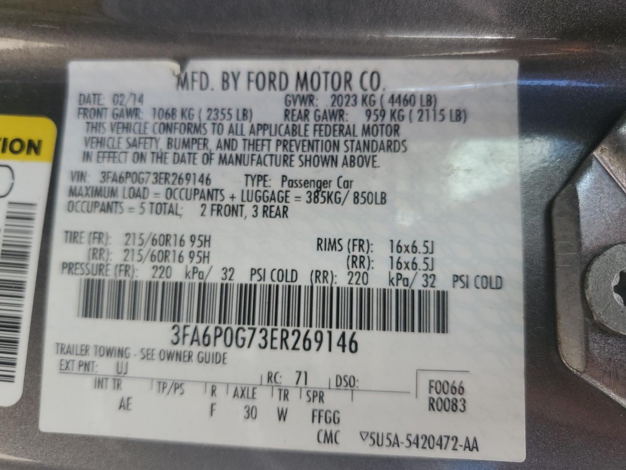 3FA6P0G73ER269146 2014 Ford Fusion S