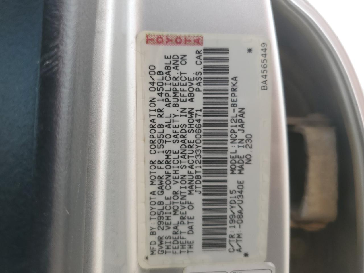 JTDBT1233Y0066471 2000 Toyota Echo