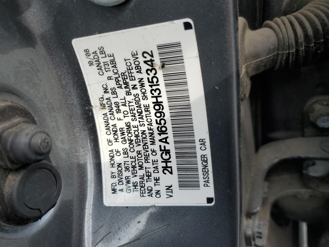 2HGFA16599H315342 2009 Honda Civic Lx