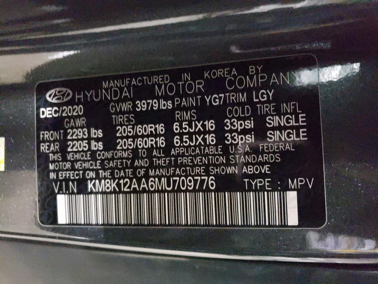 KM8K12AA6MU709776 2021 Hyundai Kona Se