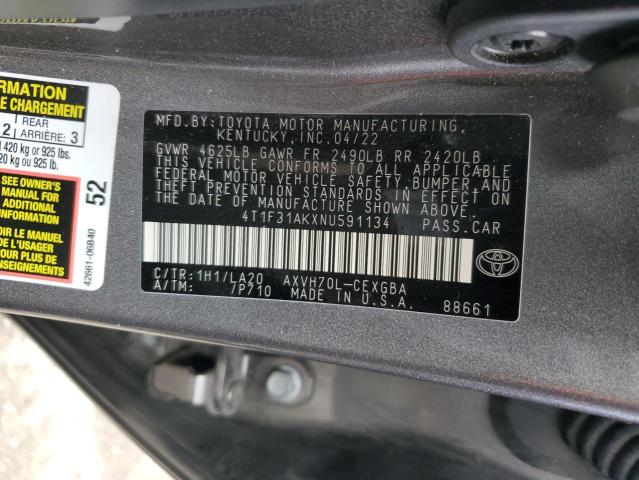 VIN 4T1F31AKXNU591134 2022 Toyota Camry, Xle no.13