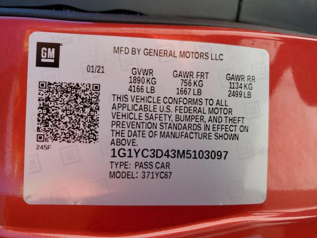 VIN 1G1YC3D43M5103097 Chevrolet Corvette S 2021 13