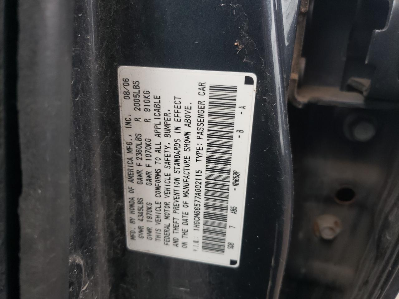 1HGCM66577A002115 2007 Honda Accord Ex