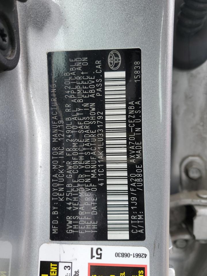 4T1C11AK1LU331792 2020 Toyota Camry Le