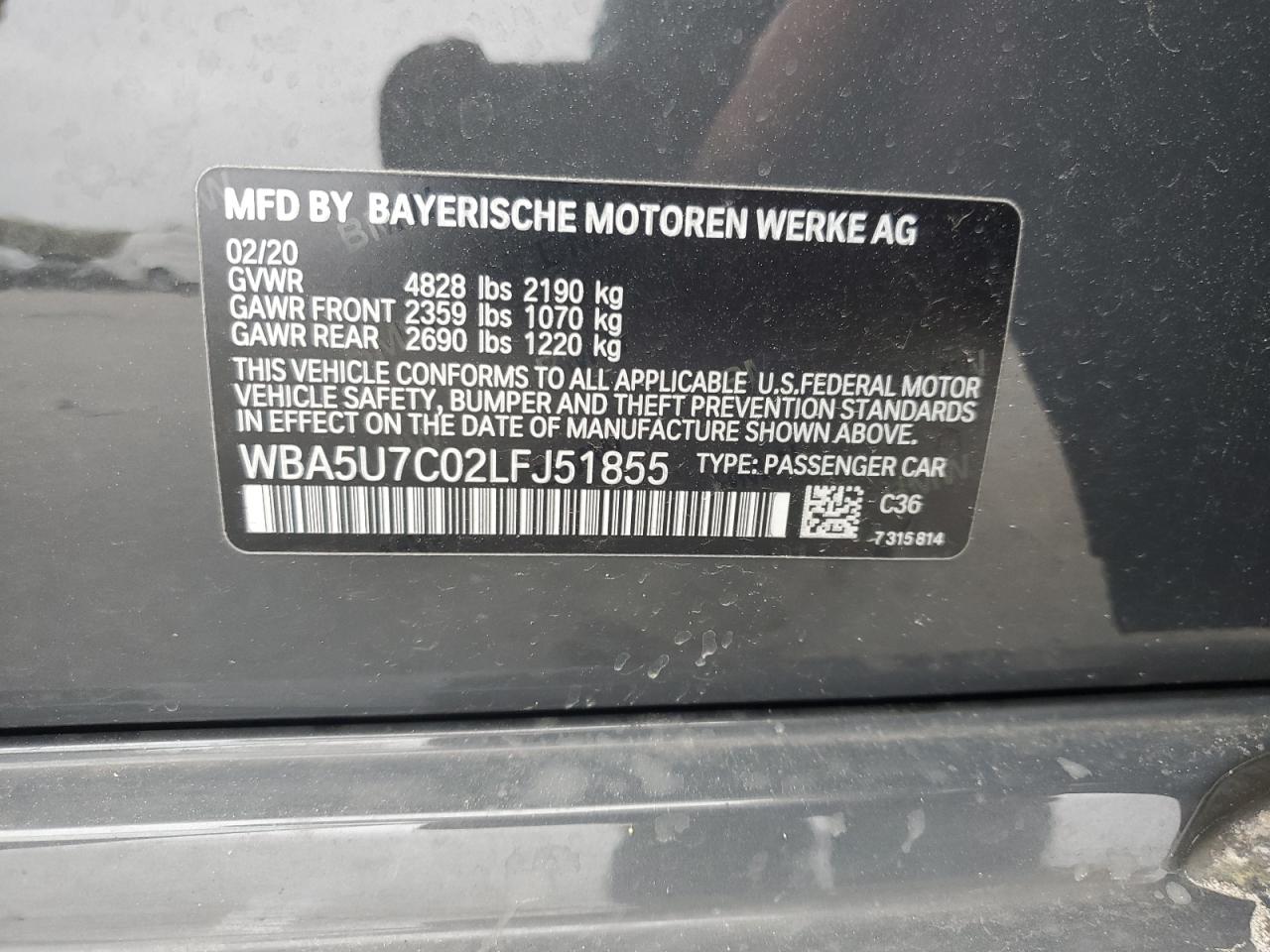 WBA5U7C02LFJ51855 2020 BMW M340I