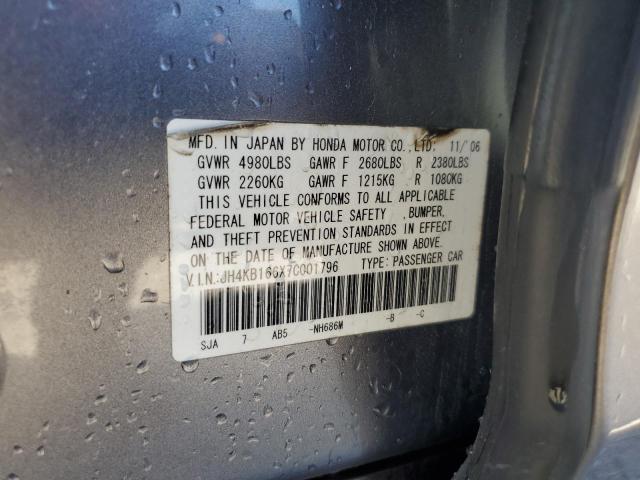 2007 Acura Rl VIN: JH4KB166X7C001796 Lot: 49117234