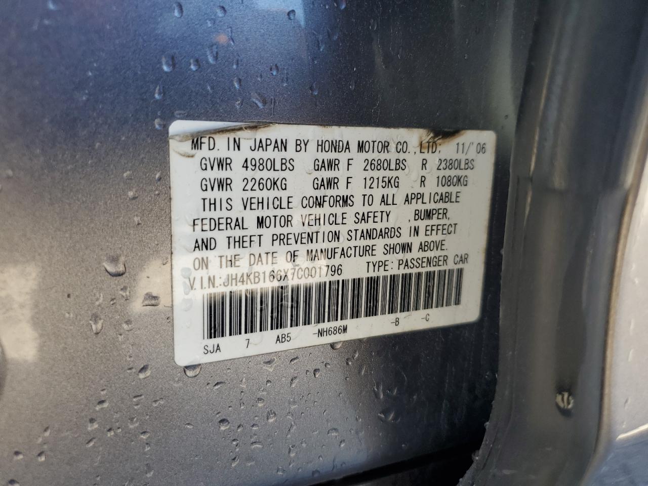 JH4KB166X7C001796 2007 Acura Rl