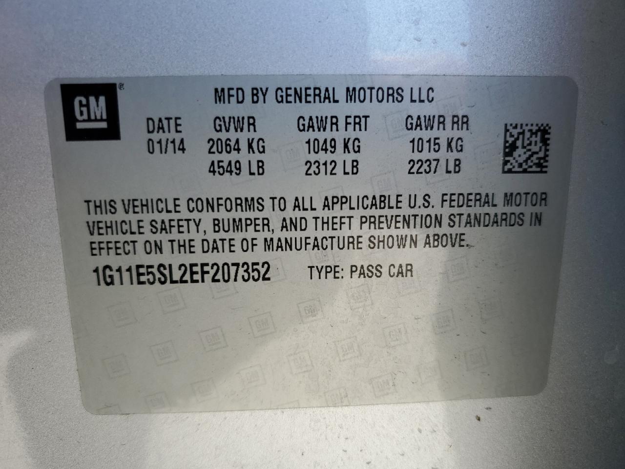 1G11E5SL2EF207352 2014 Chevrolet Malibu 2Lt