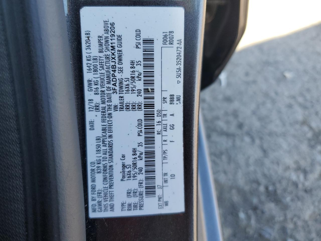 3FADP4BJXKM119206 FORD FIESTA 2019