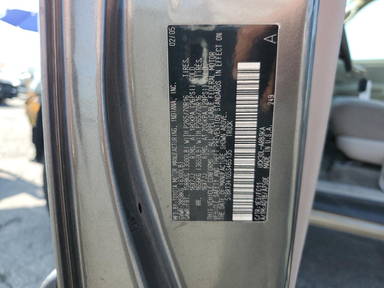 5TBRT34105S465135 2005 Toyota Tundra Access Cab Sr5