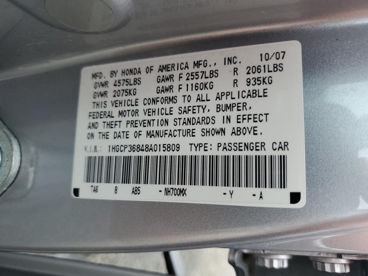 1HGCP36848A015809 2008 Honda Accord Exl