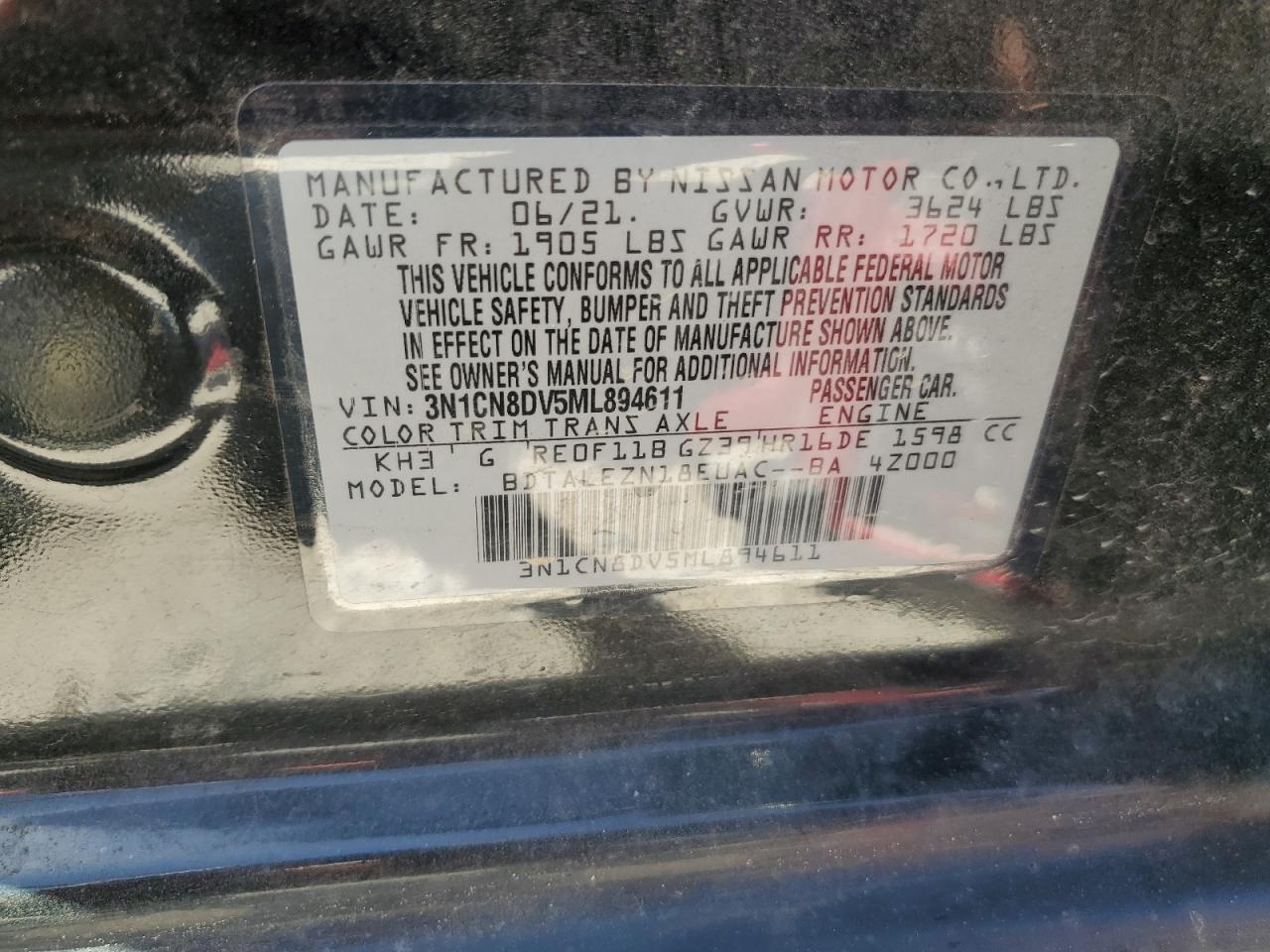 3N1CN8DV5ML894611 NISSAN VERSA 2021