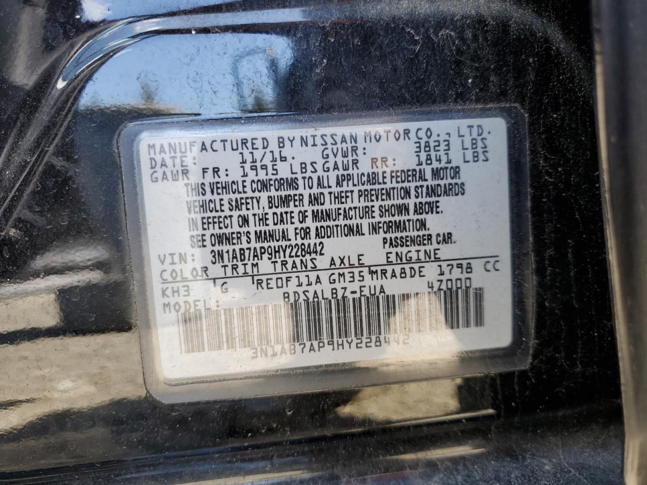3N1AB7AP9HY228442 NISSAN SENTRA 2017