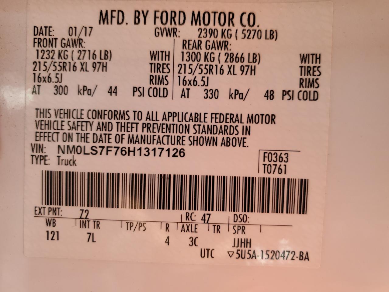 NM0LS7F76H1317126 2017 Ford Transit Connect Xlt