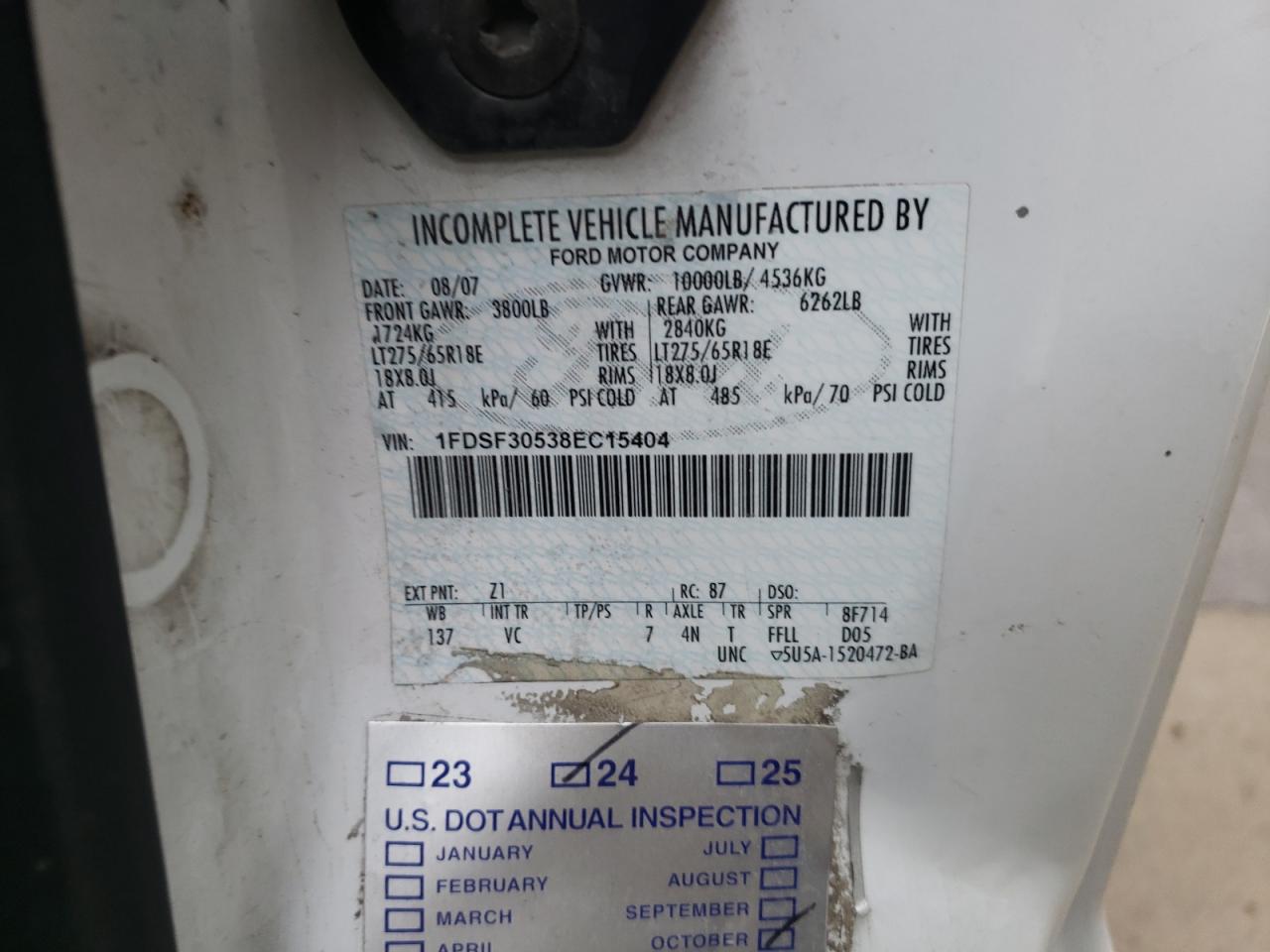 1FDSF30538EC15404 2008 Ford F350 Srw Super Duty