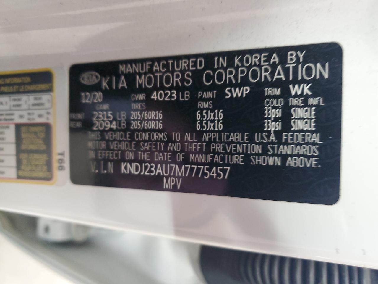 KNDJ23AU7M7775457 2021 Kia Soul Lx