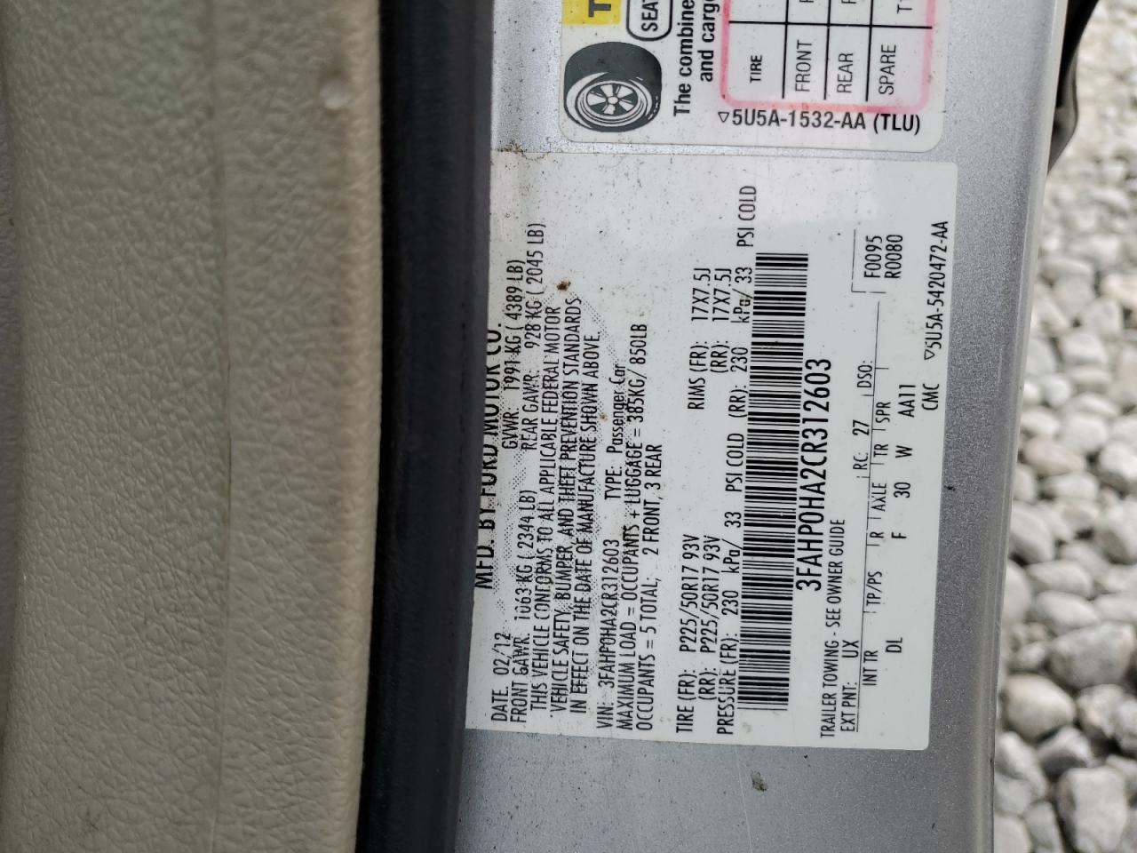 3FAHP0HA2CR312603 2012 Ford Fusion Se