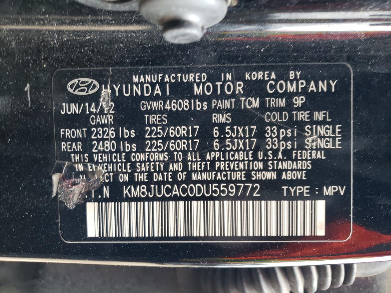 KM8JUCAC0DU559772 2013 Hyundai Tucson Gls