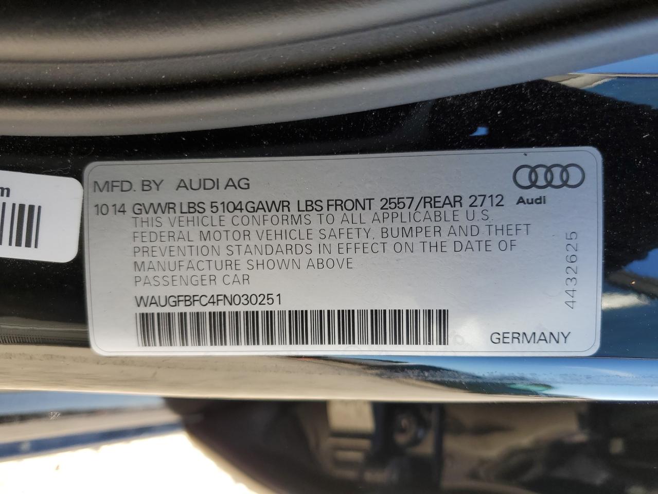 WAUGFBFC4FN030251 2015 Audi A6 Premium Plus