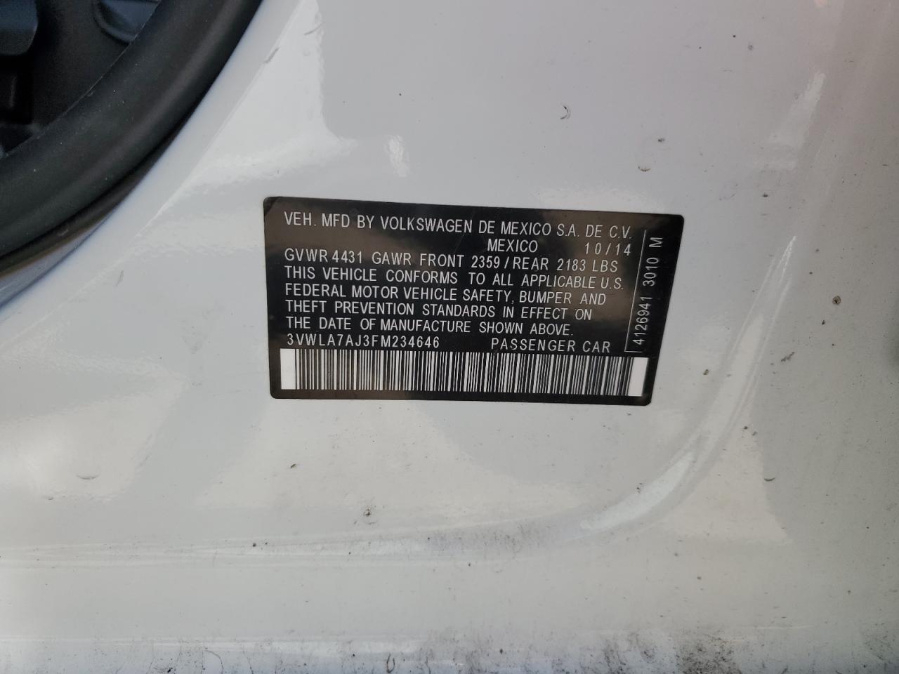 3VWLA7AJ3FM234646 2015 Volkswagen Jetta Tdi