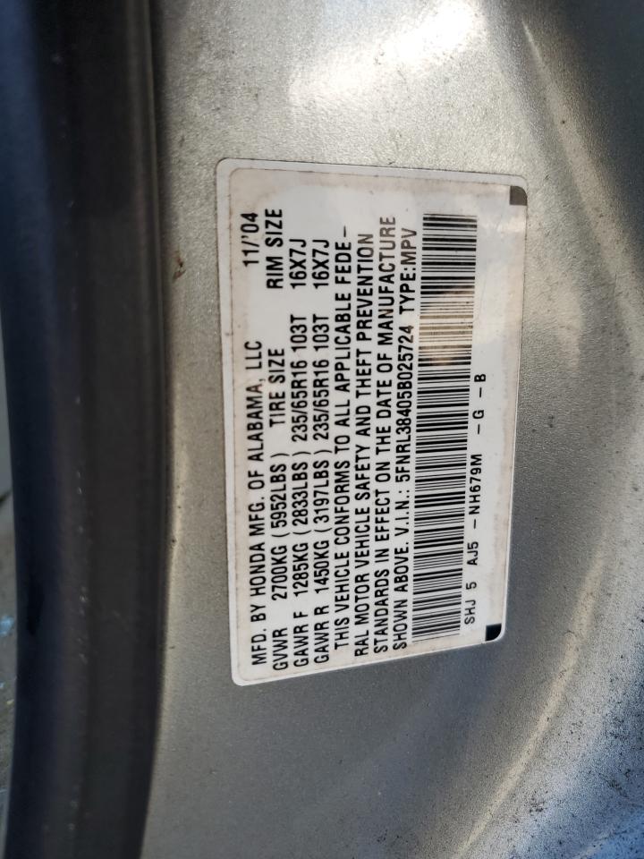 5FNRL38405B025724 2005 Honda Odyssey Ex