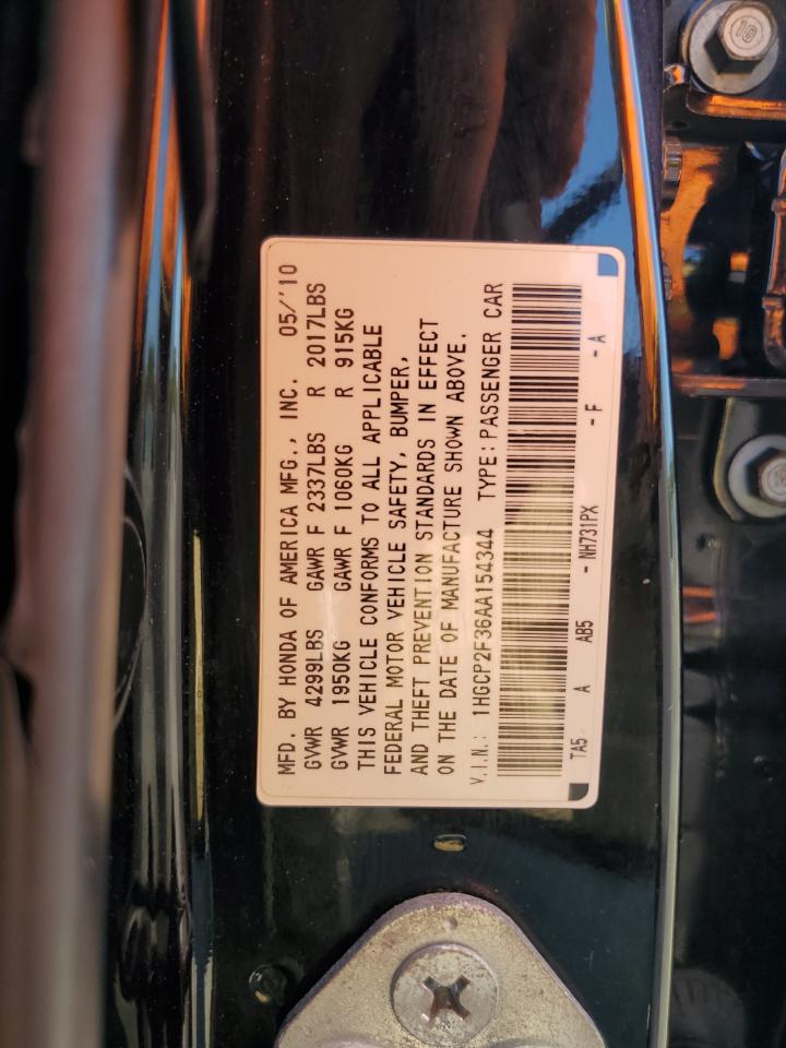 1HGCP2F36AA154344 2010 Honda Accord Lx