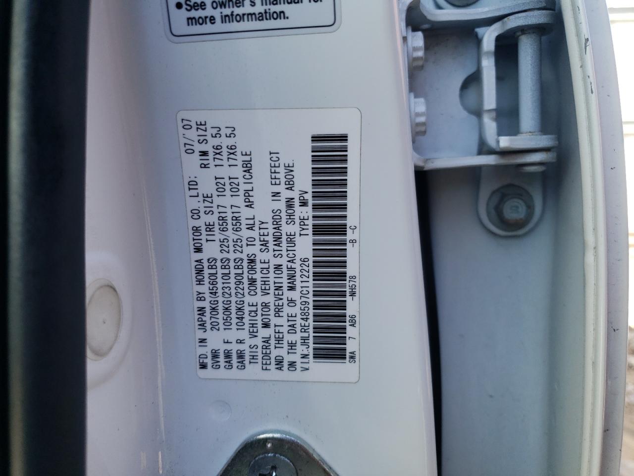 JHLRE48597C112226 2007 Honda Cr-V Ex