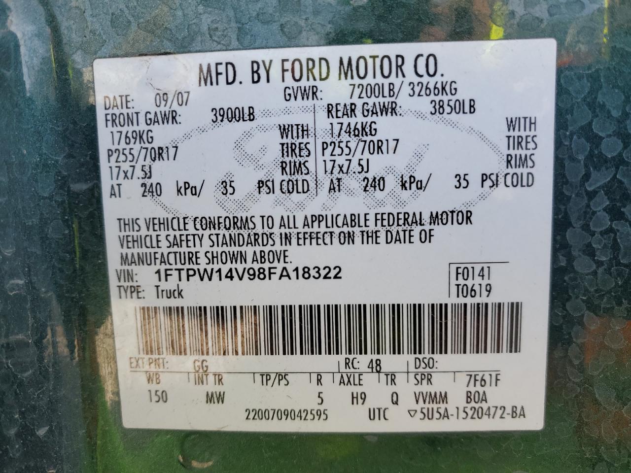 1FTPW14V98FA18322 2008 Ford F150 Supercrew