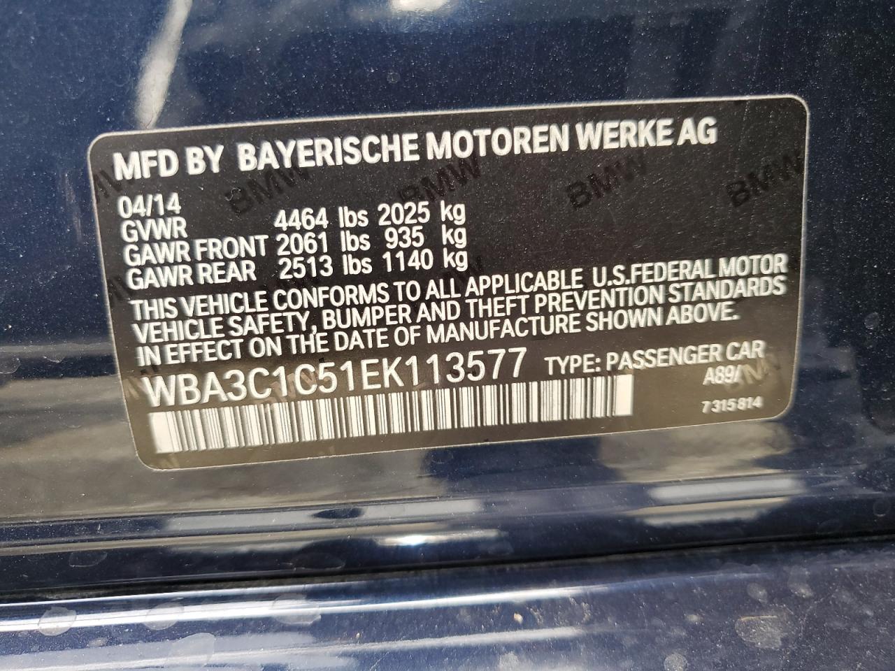 WBA3C1C51EK113577 2014 BMW 328 I Sulev