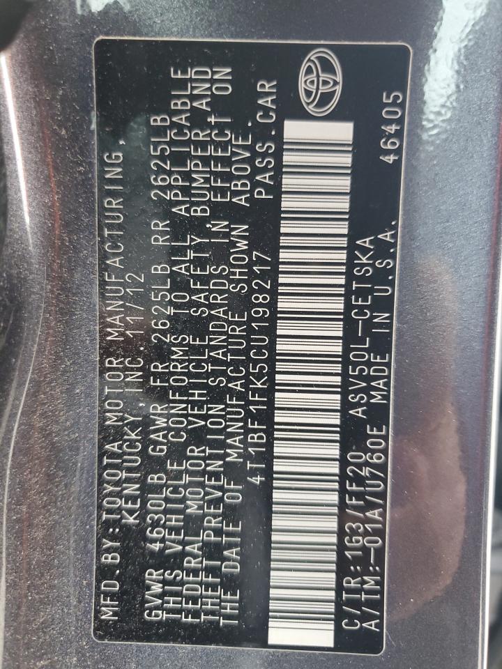 4T1BF1FK5CU198217 2012 Toyota Camry Base