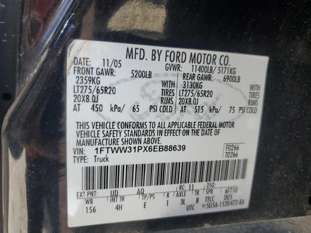 2006 Ford F350 Srw Super Duty VIN: 1FTWW31PX6EB88639 Lot: 50947304