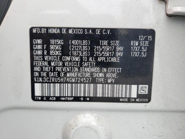 2016 Honda Hr-V Exl VIN: 3CZRU5H74GM724527 Lot: 52083184