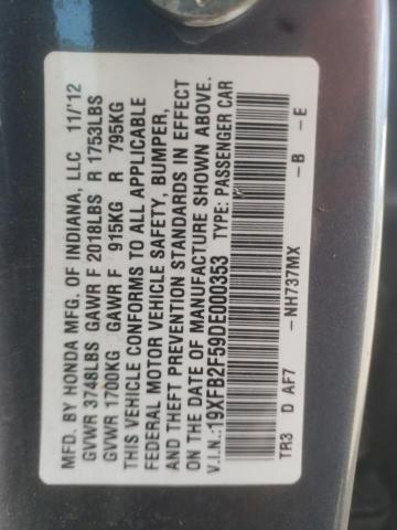 2013 Honda Civic Lx VIN: 19XFB2F59DE000353 Lot: 52737364