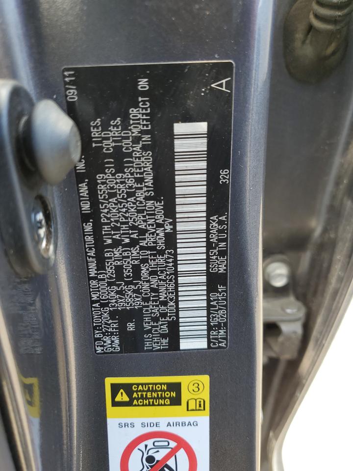 5TDDK3EH6CS104473 2012 Toyota Highlander Limited