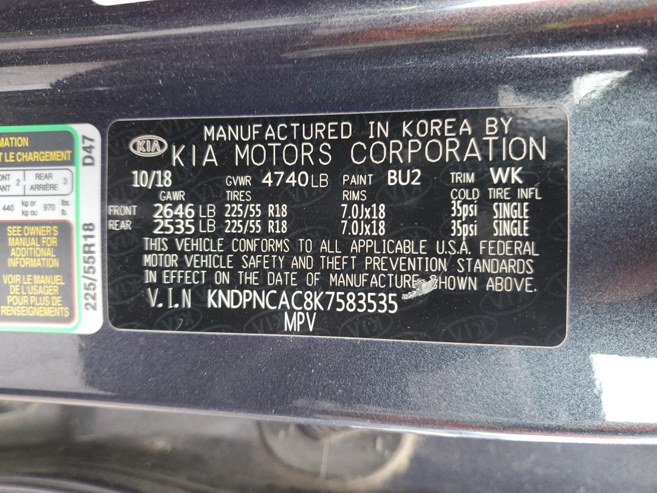 KNDPNCAC8K7583535 2019 Kia Sportage Ex