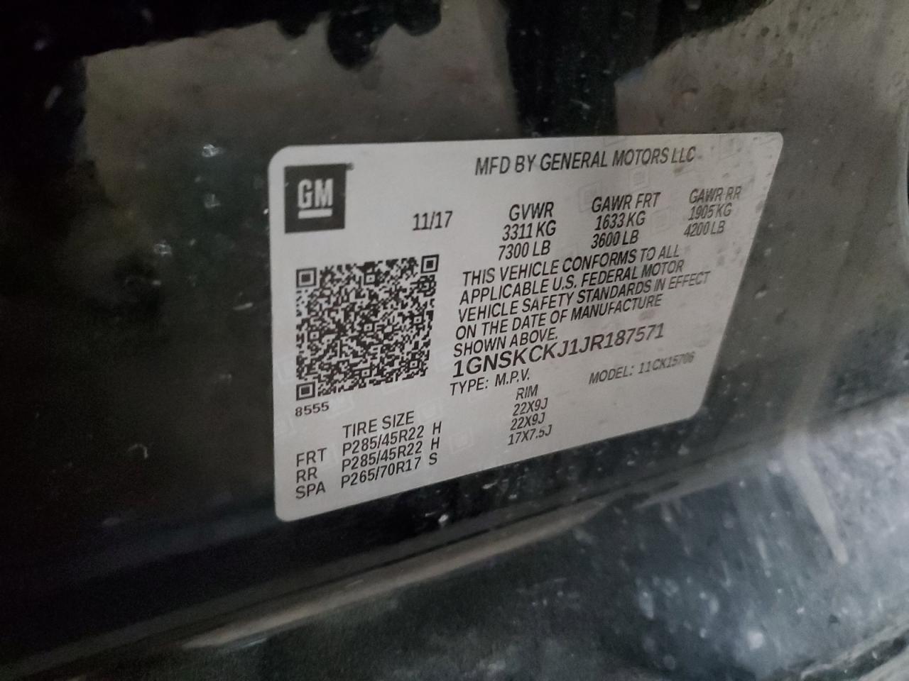 1GNSKCKJ1JR187571 2018 Chevrolet Tahoe K1500 Premier