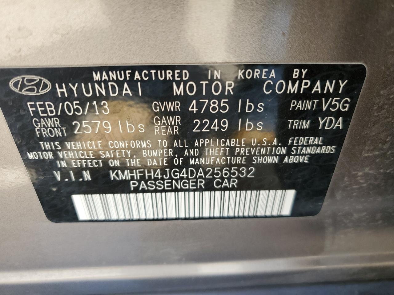 KMHFH4JG4DA256532 2013 Hyundai Azera Gls