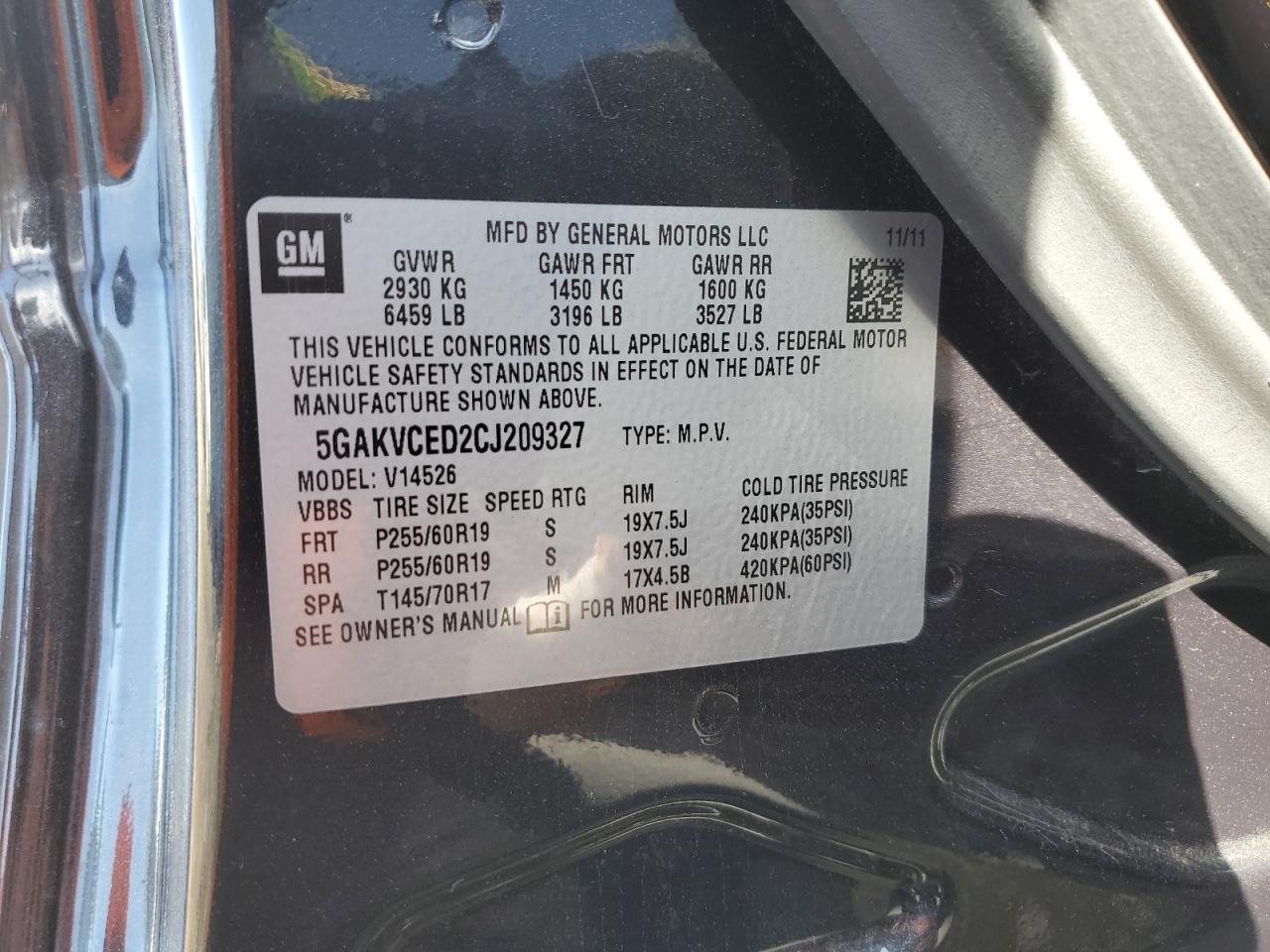 5GAKVCED2CJ209327 2012 Buick Enclave