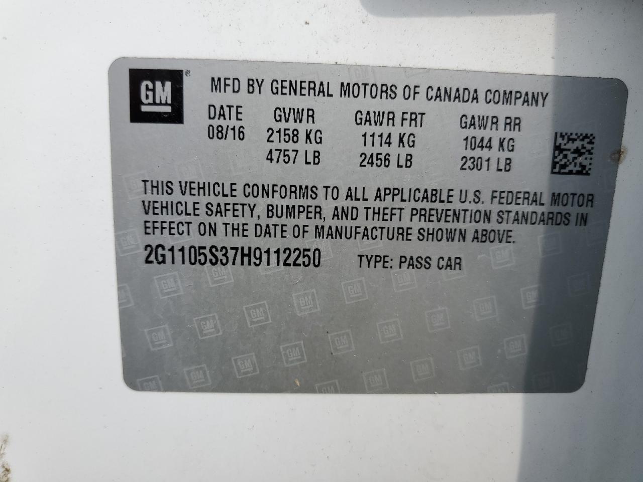 2G1105S37H9112250 2017 Chevrolet Impala Lt