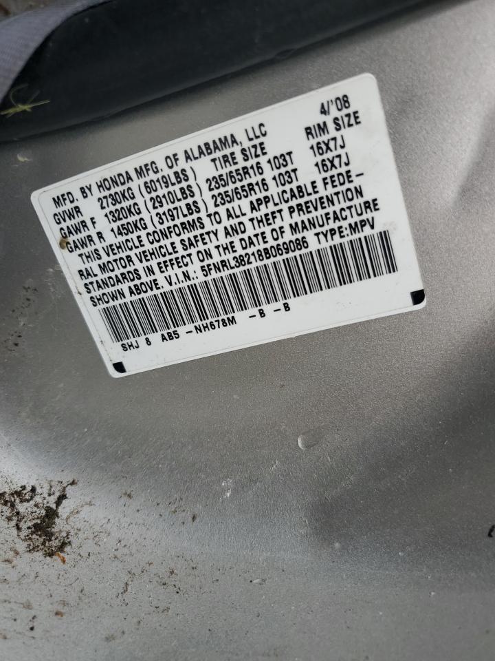 5FNRL38218B069086 2008 Honda Odyssey Lx