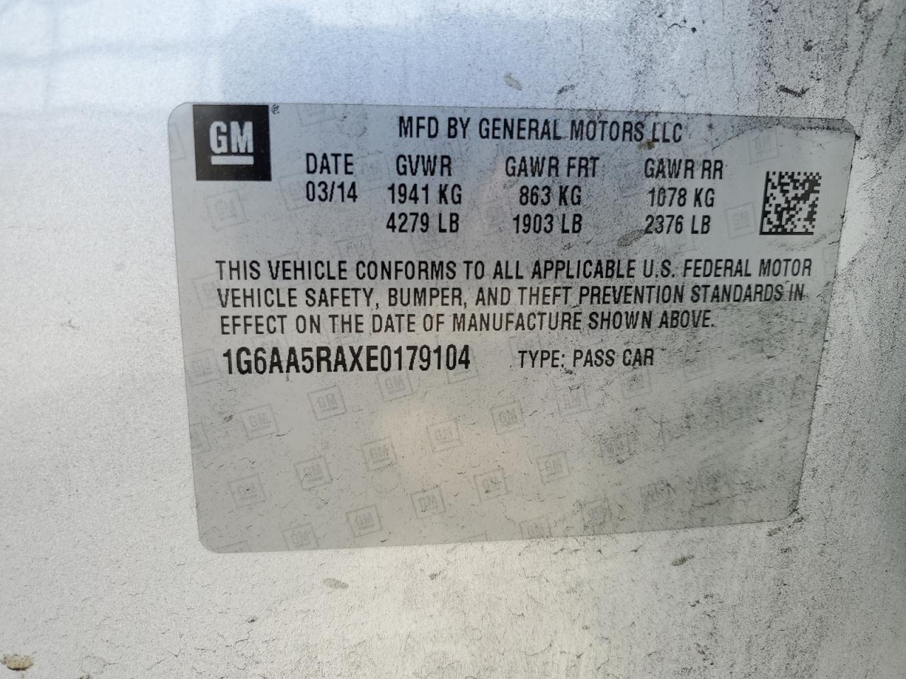 1G6AA5RAXE0179104 2014 Cadillac Ats