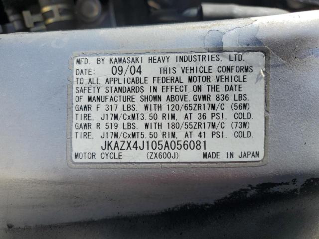 2005 KAWASAKI ZX600 J1 - JKAZX4J105A056081