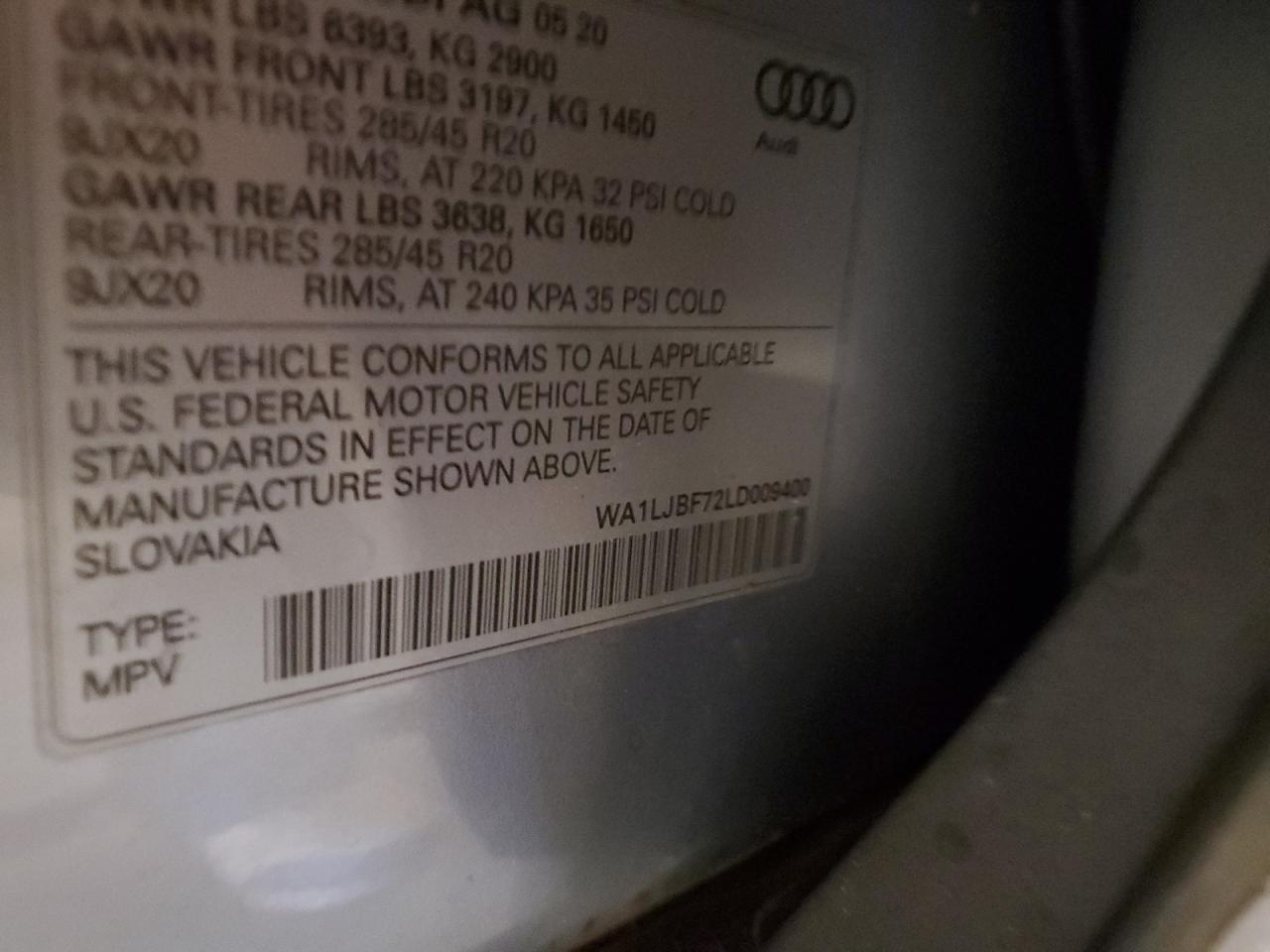 WA1LJBF72LD009400 2020 Audi Q7 Premium Plus