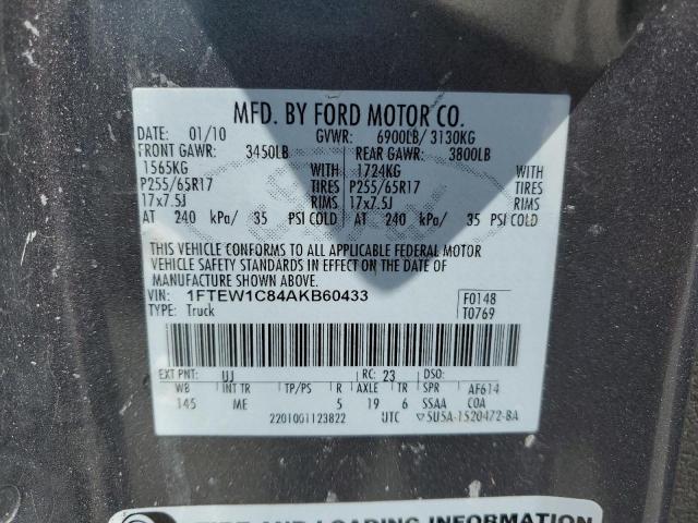 2010 FORD F150 SUPER 1FTEW1C84AKB60433  52908364