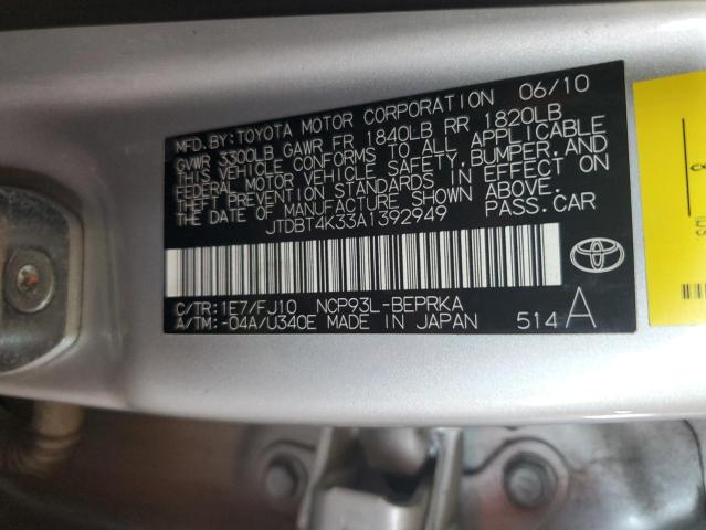 2010 Toyota Yaris VIN: JTDBT4K33A1392949 Lot: 51692694