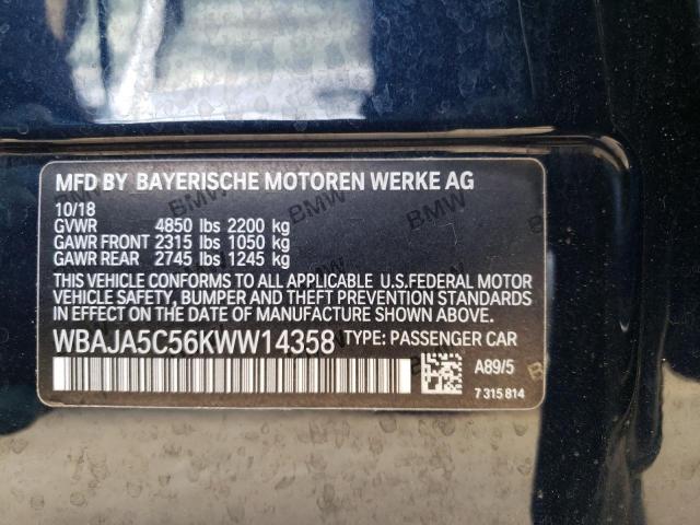 VIN WBAJA5C56KWW14358 2019 BMW 5 Series, 530 I no.12